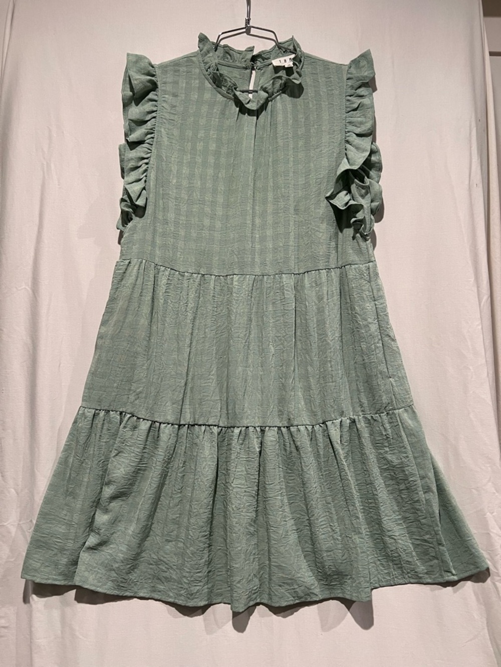 THML Sage Green Tiered Ruffle Mini Dress Cottagecore Medium Boho